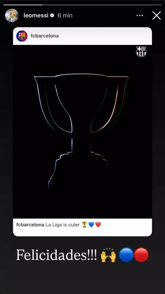تبریک مسی به بارسا برای قهرمانی
